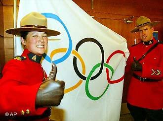 Members of the Royal Canadian Mounted Police Force in their traditional uniform