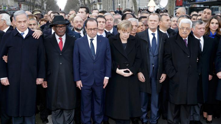 Heads of state unite in mourning in Paris, 11 January 2015 (photo: Reuters/Wojazer)