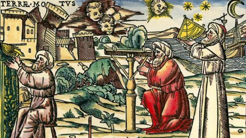 Holzschnitt "Arabische Astrologen mit Messgeräten, Venedig 1513; Foto: picture-alliance