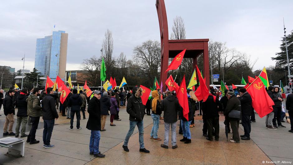 Protesting against Erdogan during Cyprus negotiations in Geneva, Switzerland (photo: Reuters/P. Albouy)