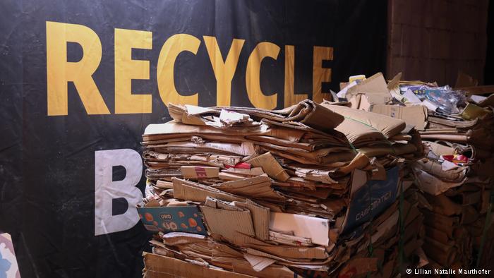 Piles of sorted cardboard at Recycle Beirut (photo: Lilian Natalie Mauthofer)