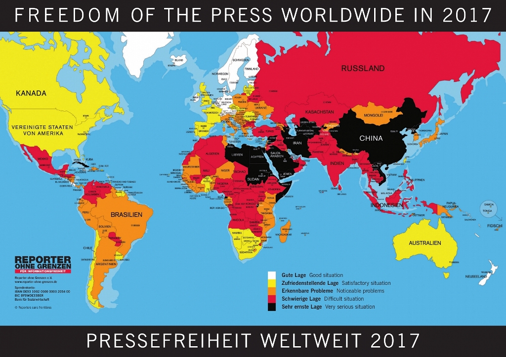 Reporter ohne Grenzen: Rangliste der Pressefreiheit 2017; Quelle: RoG