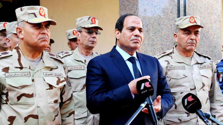 Egypt's President Abdul Fattah al-Sisi surrounded by commanders of the Egyptian army (photo: Reuters)