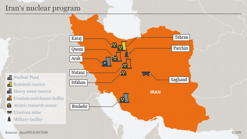 Infographic detailing nuclear sites in Iran (source: DW)