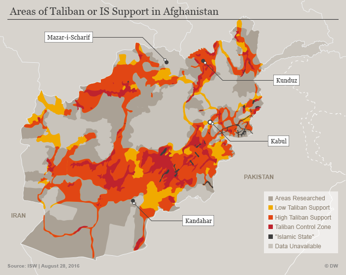 Resurgent Taliban influence in Afghanistan (source: DW)