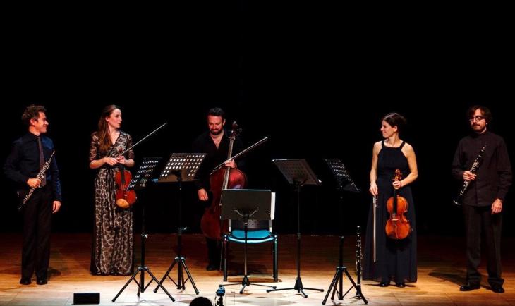 Musicians at the Chios Music Festival 2017 (from left to right): Demetrios Karamintzas, Olga Holdorff-Myriangou, Martin Smith, Leila Weber, Spyros Tzekos (photo: Stamatis Menis)