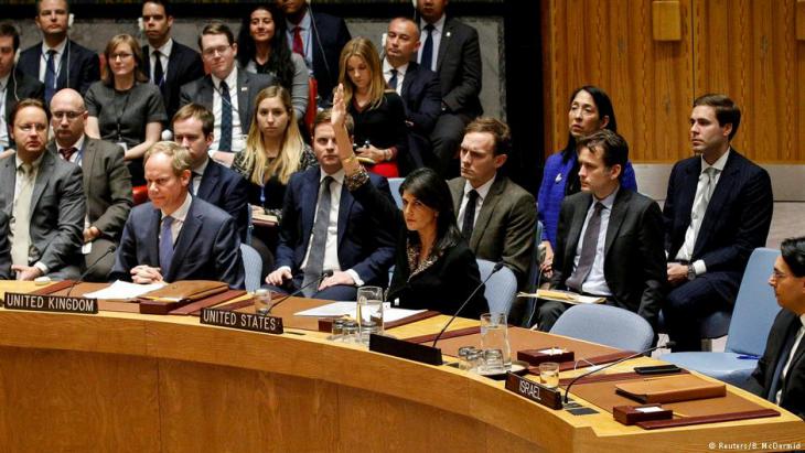 Nikki Haley casts her vote at the UN Security Council in New York (photo: Reuters/B. McDermid)