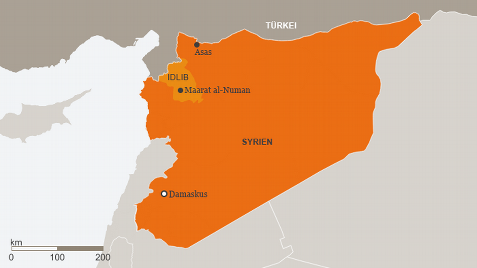Infografik Provinz Idlib mit der Stadt Maarat al-Numan; Quelle: DW
