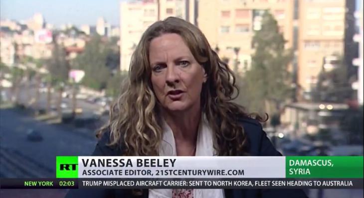 Still from Russia Today TV interview with Vanessa Beeley