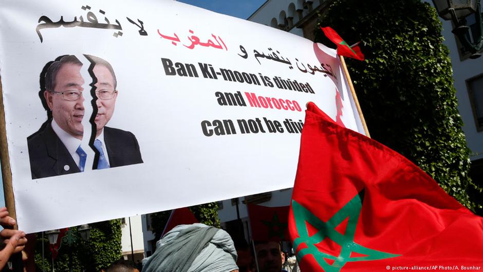 مظاهرة احتجاجية على بان كي مون في المغرب.