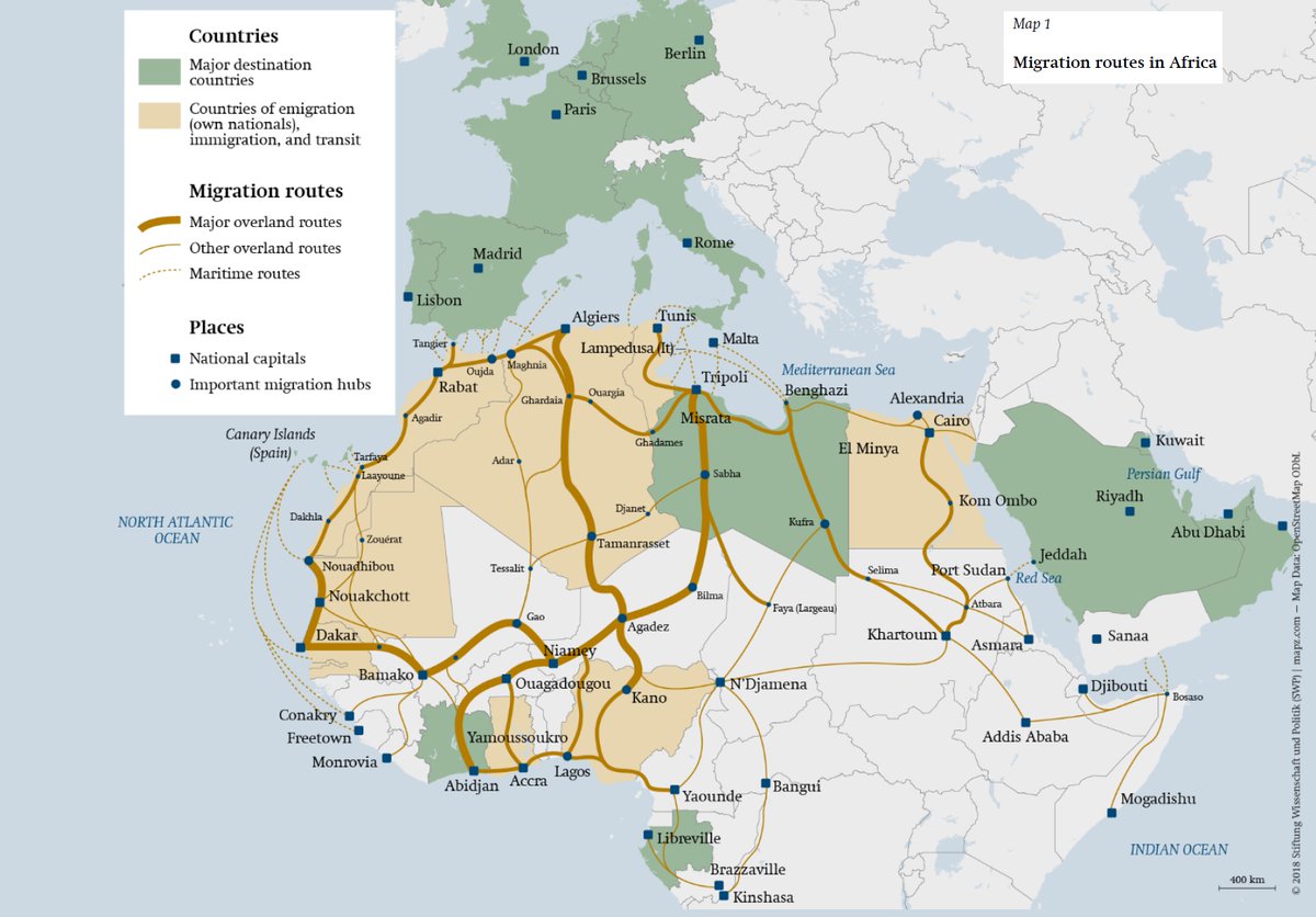 Migration routes in Africa (source: Stiftung Wissenschaft &amp; Politik)