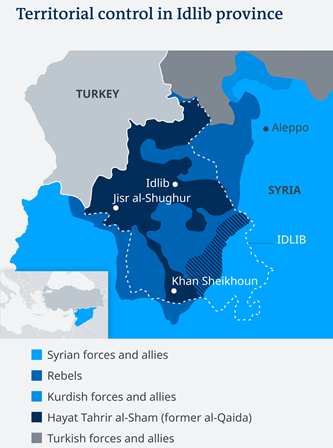 Infografik Streitkräfte in der Region Idlib, Syrien; Quelle: DW/OSDH/Omran/AFP