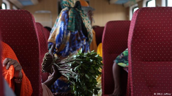 Scene inside the Ethiopian Djibouti Railway Train showing a bundle of khat leaves (photo: DW/J. Jeffrey)