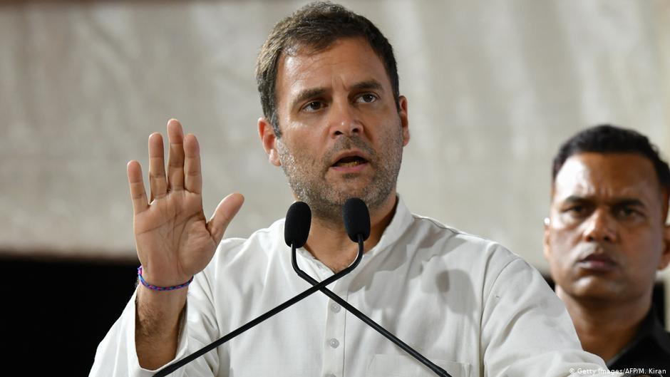 President of Indian National Congress (INC) Rahul Gandhi speaks during an election campaign rally at Krishnaraja Nagar, some about 200 Kms South West of Bangalore on 13 April 2019 (photo: Getty Images/AFP/M. Kiran)