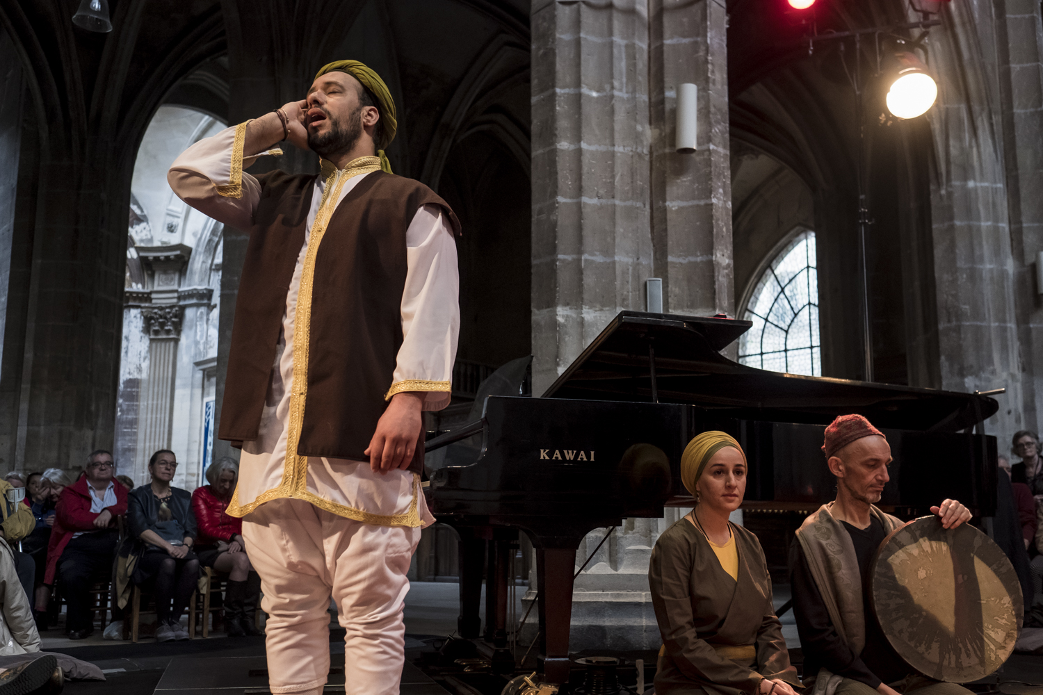 The Dervish Spirit Ensemble performs in front of the audience in Saint Merry on 9 June 2019 (photo: Jan Schmidt-Whitley / Le Pictorium)