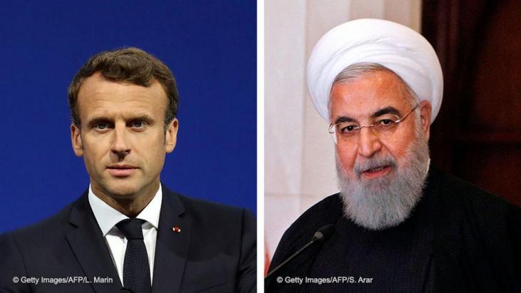 Photomontage of Emmanuel Macron and Hassan Rouhani (photo: AFP/Getty Images)
