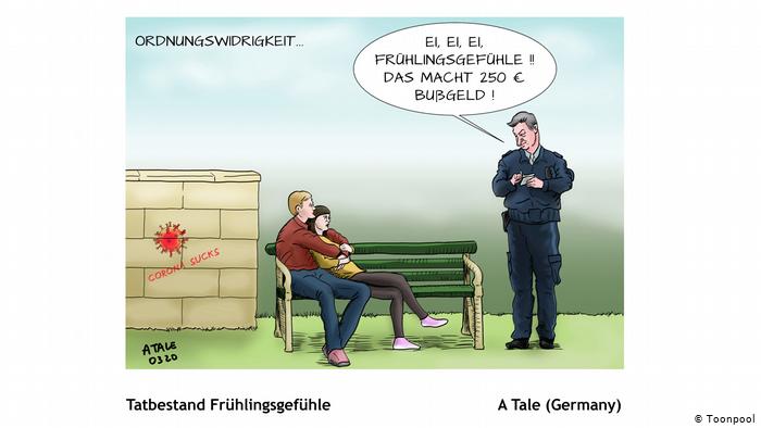 A couple being fined for contravening social distancing regulations (A. Tale, Germany)