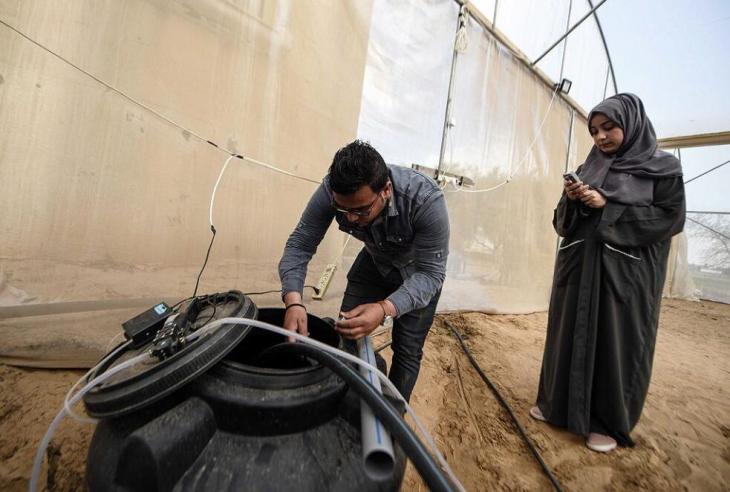 Safiyya and Azem Abu Daqqa in their greenhouse in the Gaza strip (photo: Afaq)
