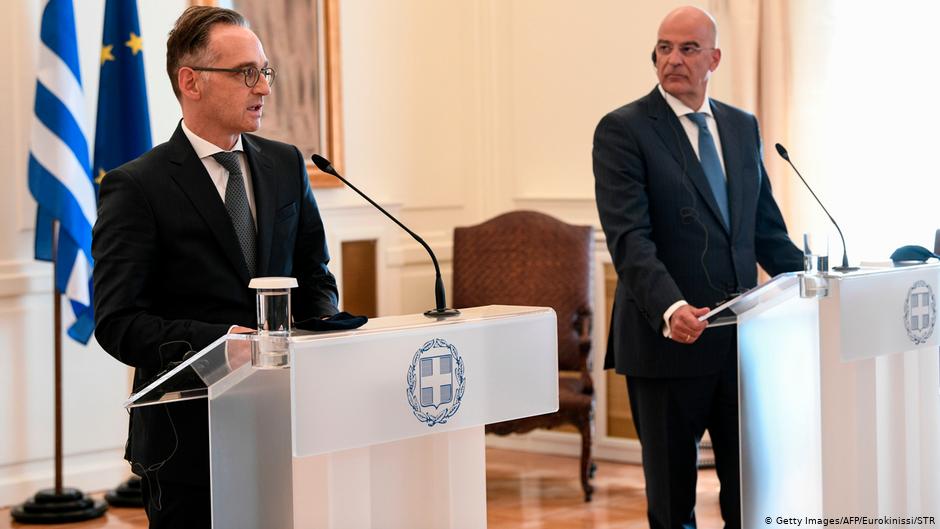 Greek Foreign Minister Nikos Dendias and German Foreign Minister Heiko Maas attend a news conference in Athens on 25. 08. 2020 (photo: Getty Images/AFP/Eurokinissi/STR)