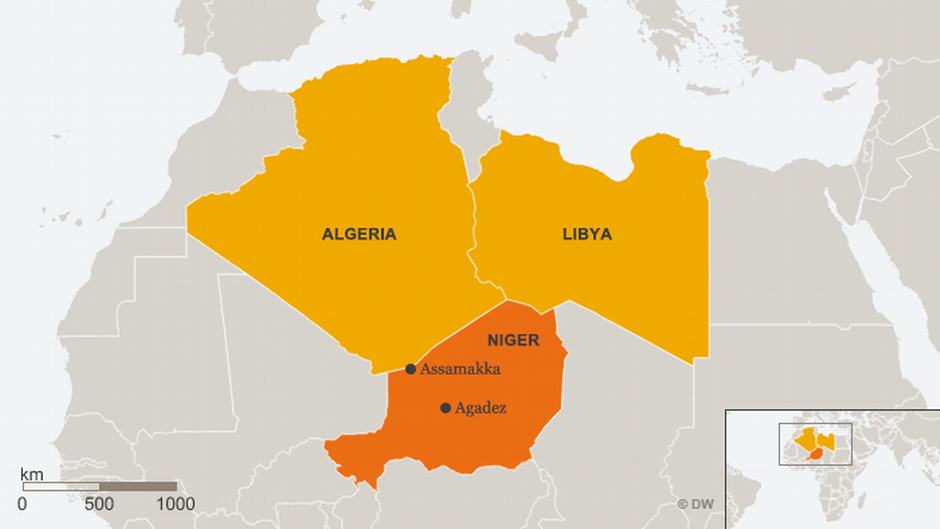 Map showing Niger and neighbouring Algeria and Libya (source: DW)