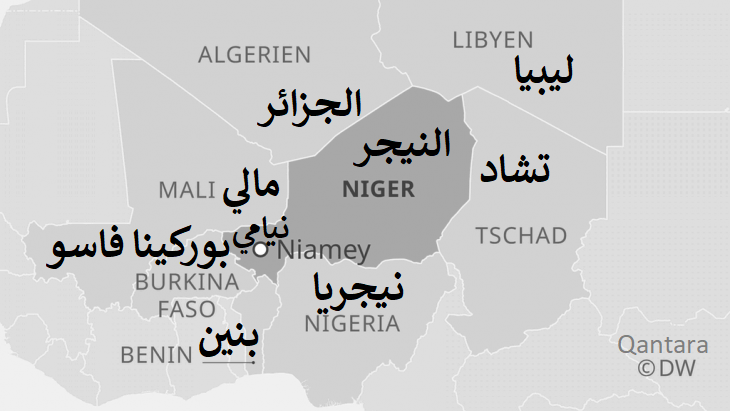 خريطة – النيجر والدول الأفريقية المحيطة بها، ومنها الجزائر.