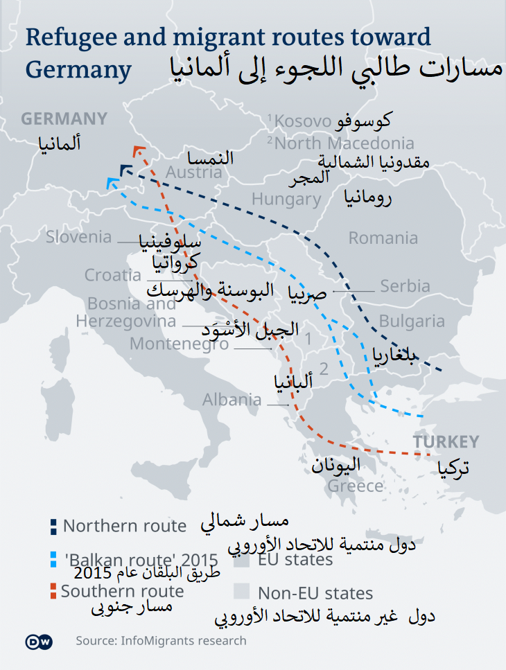 خريطة - مسارات طالبي اللجوء إلى ألمانيا