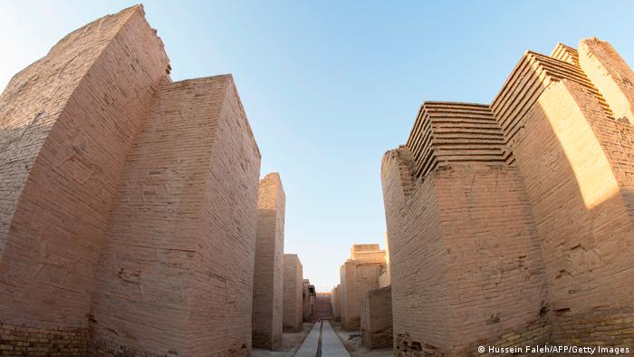 Huge light coloured walls of Babylon archaeological site