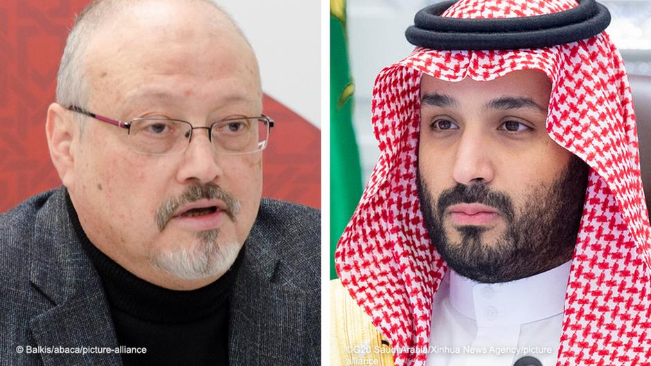 Photomontage Jamal Khashoggi and Mohammed bin Salman (photo: Balkis/abaca/picture-alliance; G20 Saudi Arabia/Xinhua News Agency/picture-alliance)