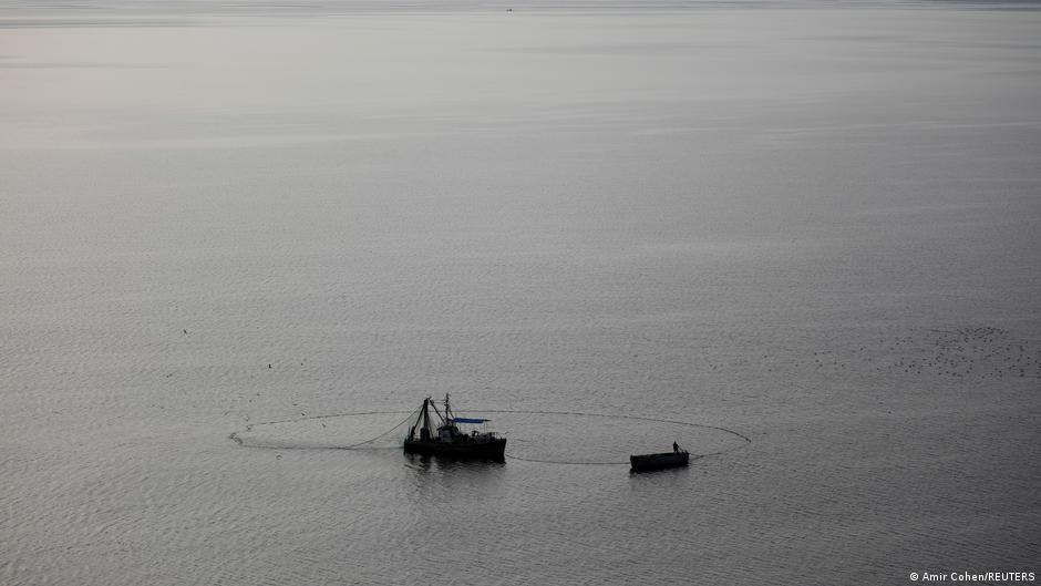 An aerial view shows fishing boats sailing in the Sea of Galilee in northern Israel, March 9, 2021. Picture taken with a drone (photo: REUTERS/Amir Cohen)  