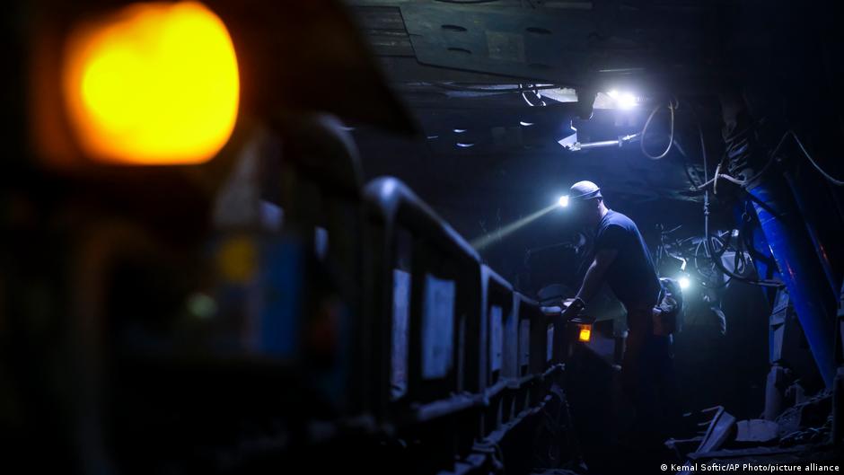 Bosnian coal miners work in an underground tunnel at a mine in Zenica, Bosnia, 29 April 2021 (photo: AP Photo/Kemal Softic)