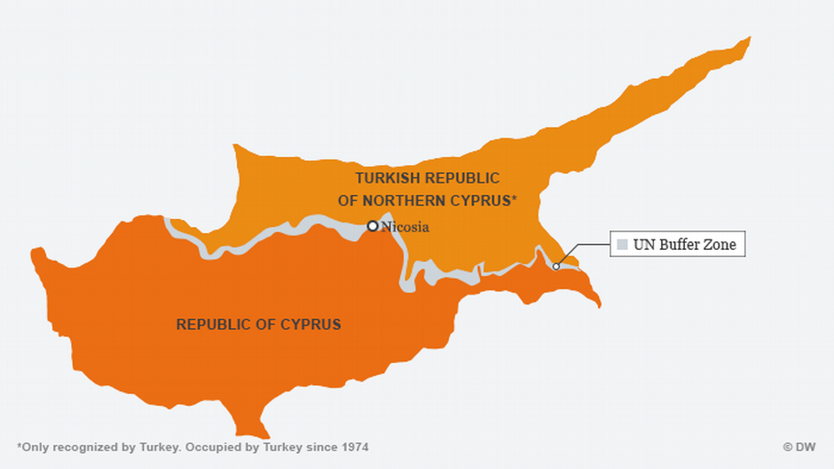Map showing the division of the island of Cyprus (source: DW.com)