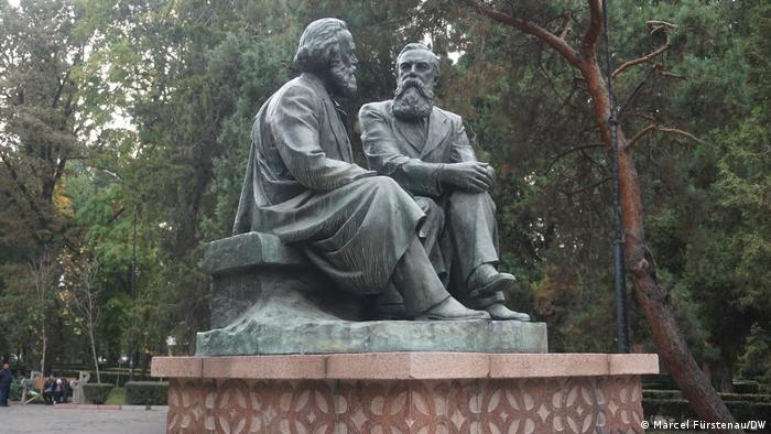 A statue of Karl Marx and Friedrich Engels, Kyrgyzstan