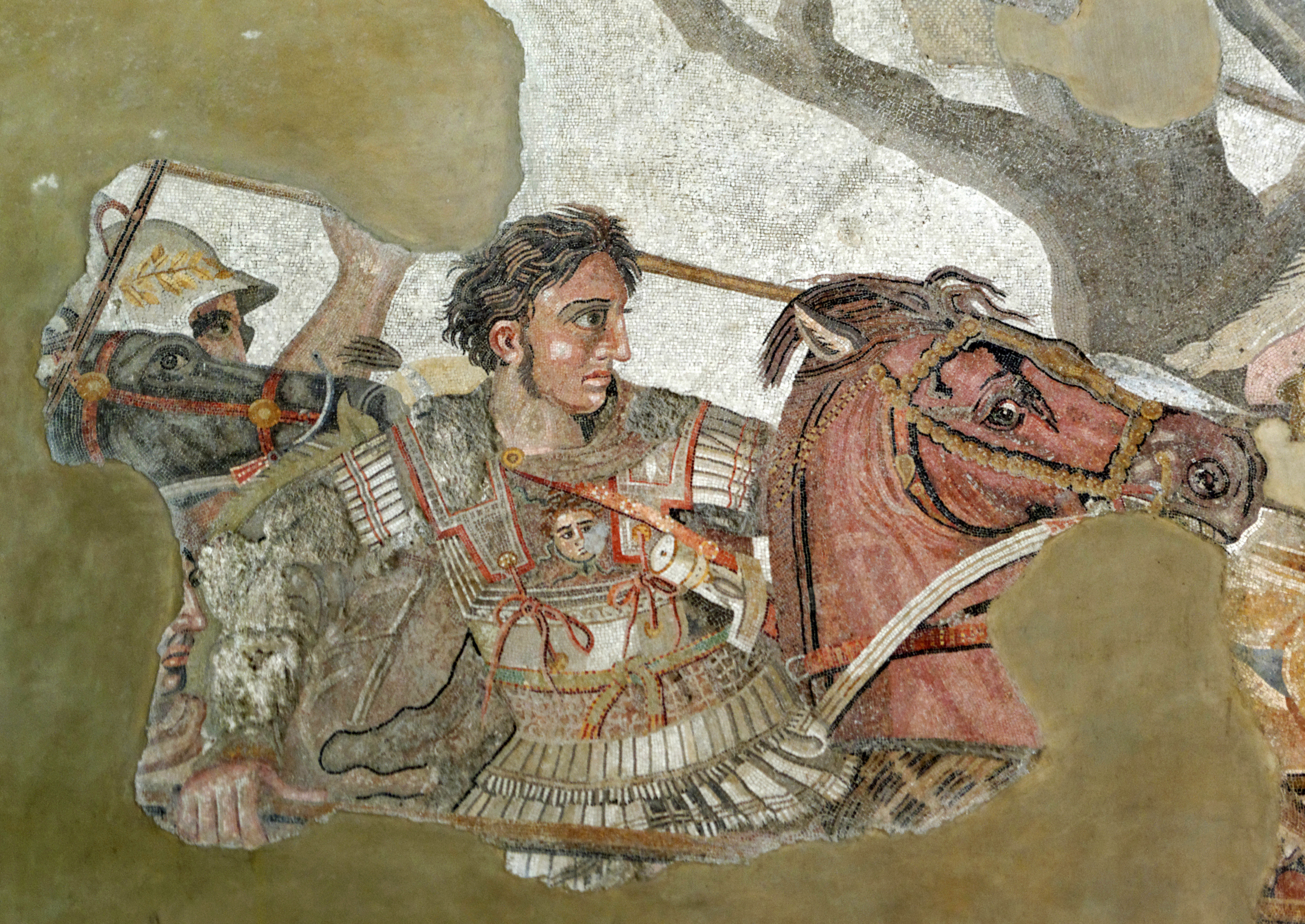  الإسكندر المقدوني الأكبر  ُ Alexander der Grosse Alexander and Bucephalus Battle of Issus mosaic  Museo Archeologico Nazionale   Naples Foto Wikipedia