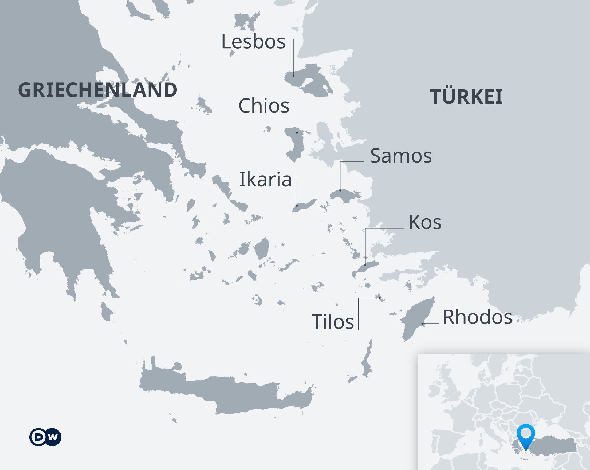 Grafik griechische Inseln in der Ägäis; Quelle: DW