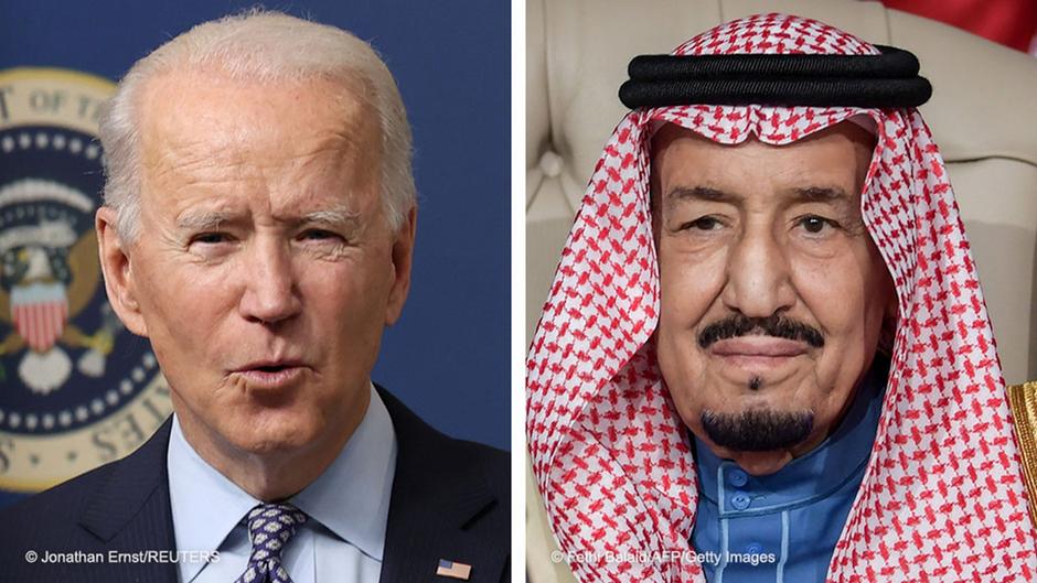 Fotomontage von US-Präsident Biden, 25. Februar 2021 (links) (Foto: REUTERS/Jonathan Ernst= und Saudi-Arabiens König Salman Bin Abdulaziz am 31.März 2019 (Foto: Fethi Belaid/POOL/AFP via Getty Images)