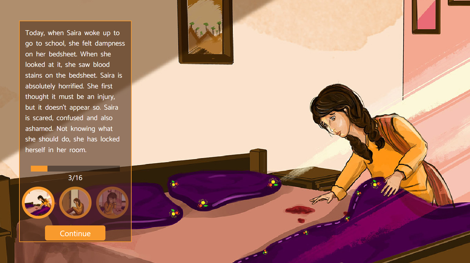 Menstruation ist nichts, wofür sich ein Mädchen schämen muss: Szene aus der #HelpSaira-Storyline.