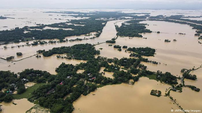Aerial view of widespread flooding in Sylhet, Bangladesh