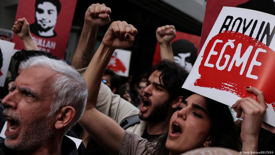 People take part in a protest against a Turkish court decision that sentenced philanthropist Osman Kavala to life in prison over trying to overthrow the government in Istanbul, Turkey, 26 April 2022 (photo: REUTERS/Umit Bektas)