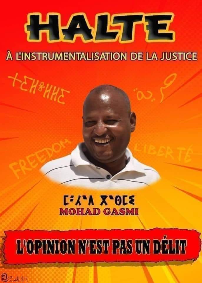 Solidarity poster for the Algerian activist Mohad Gasmi (source: Facebook)