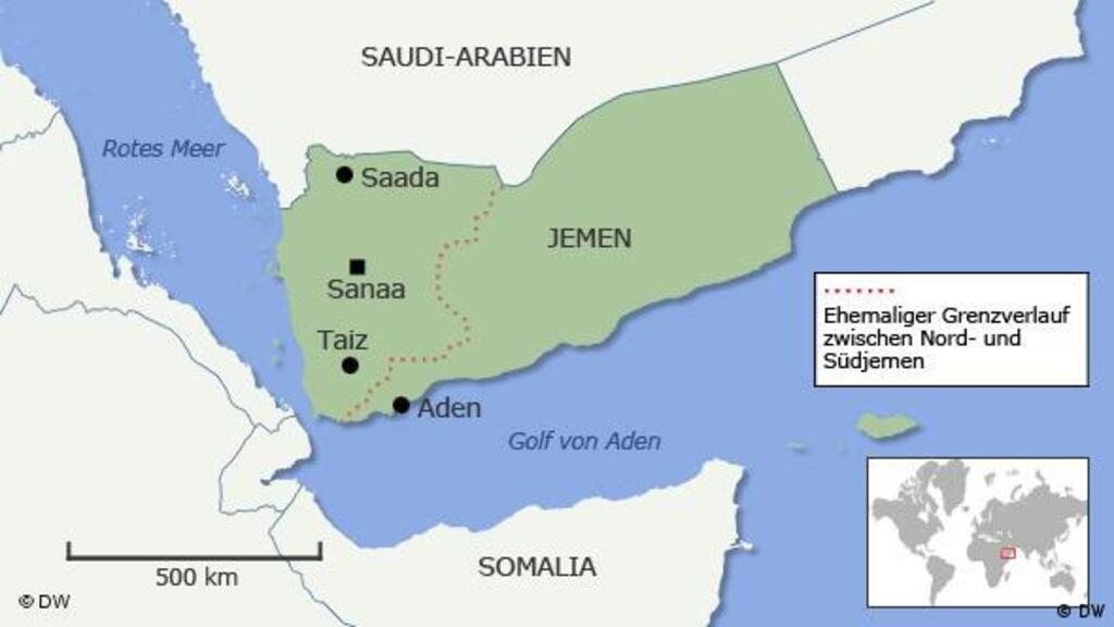 Karte mit dem früheren Grenzverlauf zwischen Nord- und Südjemen