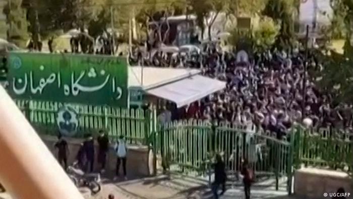 Solidarity protests at Isfahan University; still taken from mobile phone footage (photo: AFP)