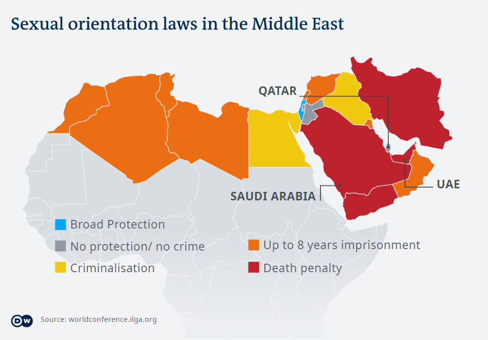 Graphic showing the different legal penalties relating to sexual orientation in the Middle East (source: DW)