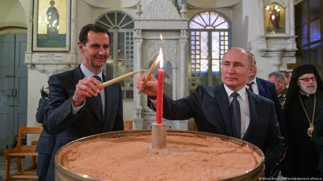 الأسد رئيس النظام السوري وبوتين رئيس النظام الروسي. Putin of Russia and Assad of Syria Photo Picture Alliance