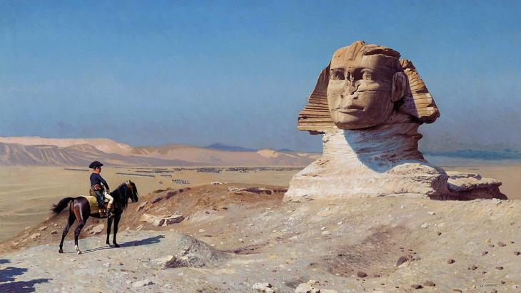 لوحة - نابليون بونابرت أمام أبو الهول في مصر. by Jean-Leon Gerome, 1824 -1904 (source: Wikimedia Commons, Public Domain