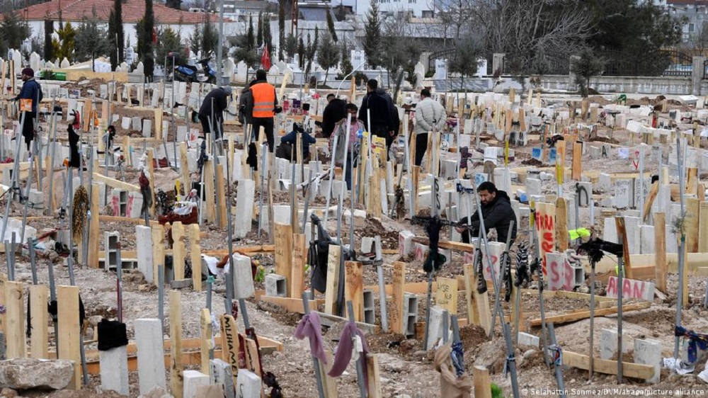 مقابر ضحيا الزلزال في تركيا. Gräber von Erdbeben-Opfern in der Türkei. (Foto: Selahattin Sonmez/DVM/abaca/picture alliance)