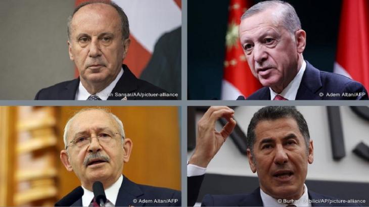 Clockwise from top left: Muharrem İnce, the incumbent president Recep Tayyip Erdoğan, Sinan Oğan and Kemal Kılıçdaroğlu (photos: Emin Sansar/AA/picture alliance; Adem Altan/AFP; Burhan Ozbilici/AP/Picture-alliance) 