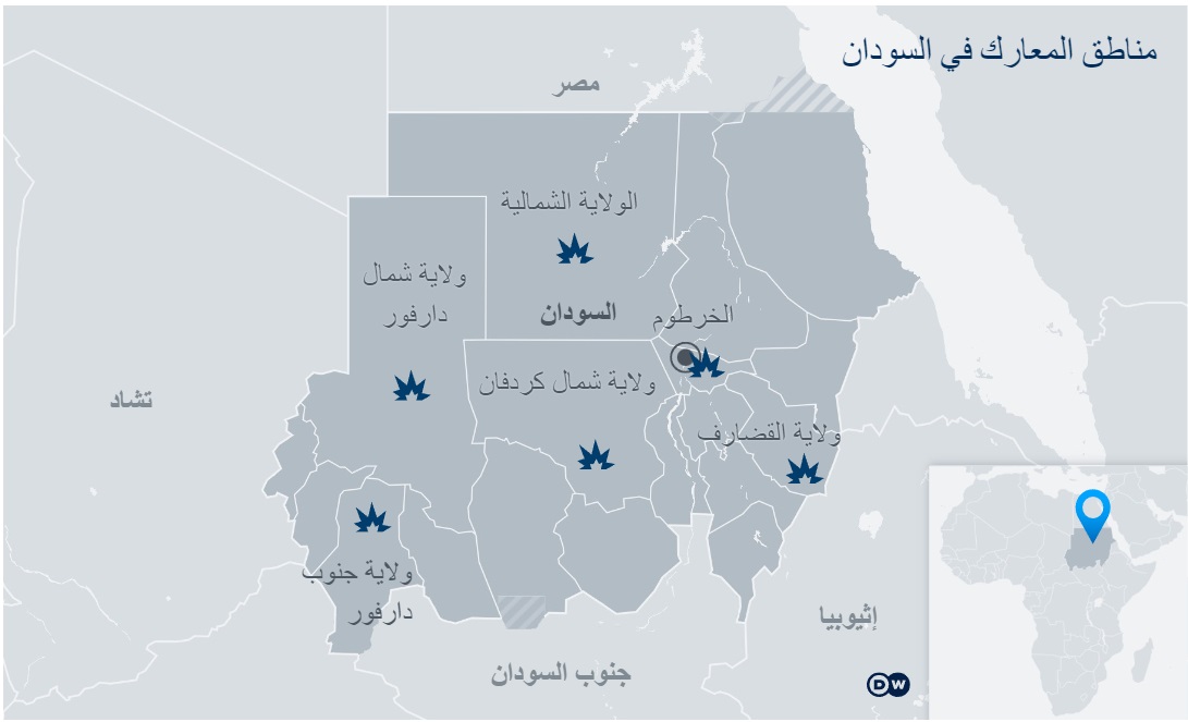 مناطق المعارك الدائرة في السودان - أبريل / نيسان 2023.