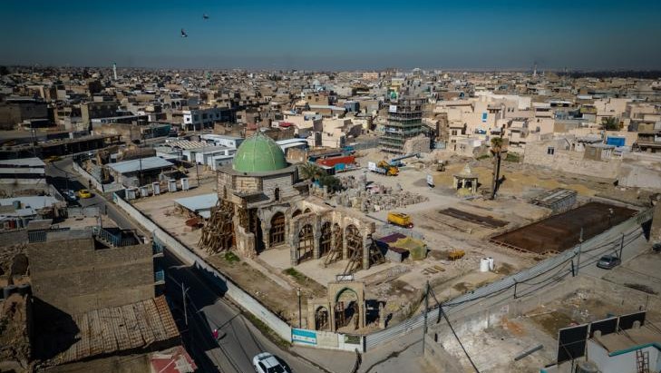 موقع جامع النوري في قلب مدينة الموصل القديمة - العراق. View of Mosul's famous al-Nuri mosque, which was destroyed by Islamic State (image: Philipp Breu)