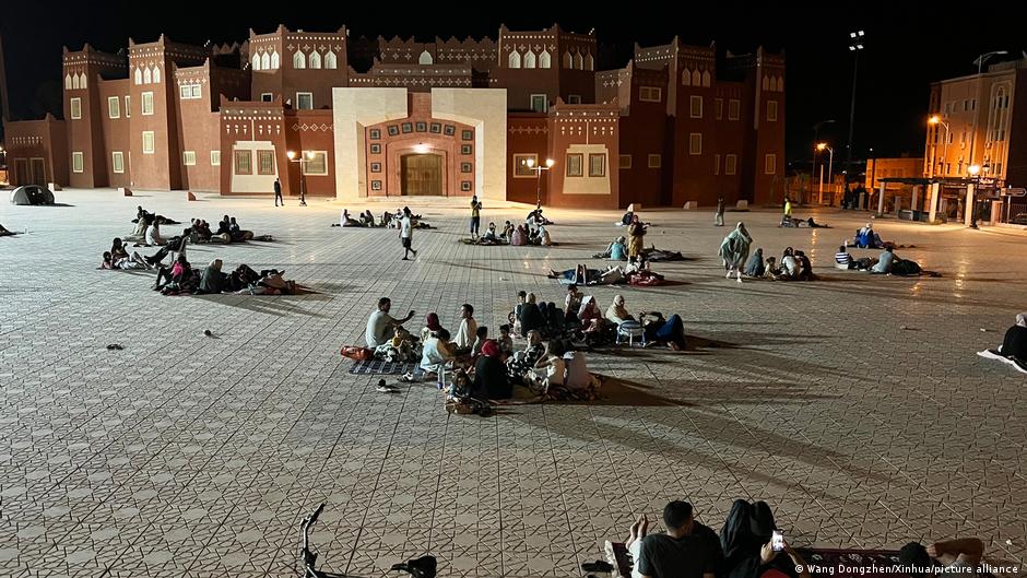 Residents taking shelter at an open space after an earthquake in Ouarzazate