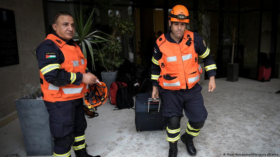 Palestinian medics and civil defence forces prepare before leaving for Libya 